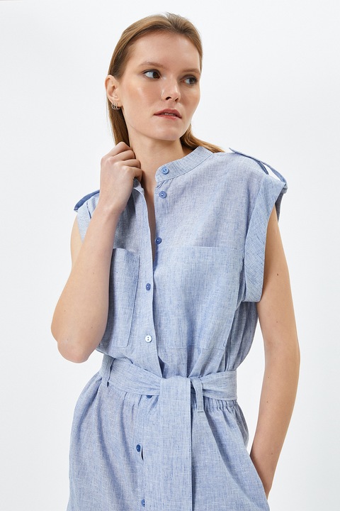 KOTON, Rochie din amestec de in cu un cordon, Albastru lavanda, 2XS