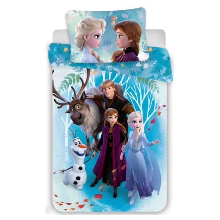 Детски спален комплект Frozen, 2 части, 140х200 см, 70x90 см, 100% памук, Многоцветен
