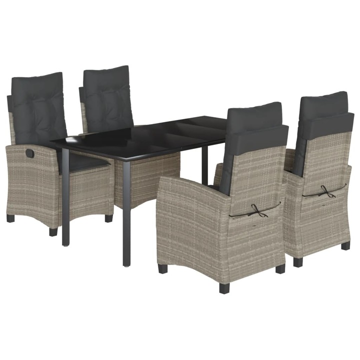Set mobilier de gradina cu perne vidaXL, 5 piese, gri deschis, poliratan, 41.1 Kg