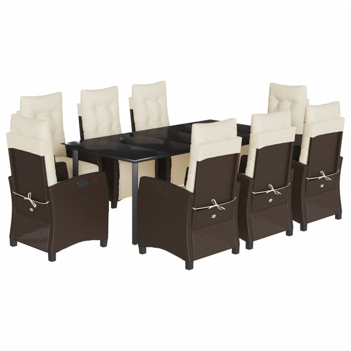 Set mobilier de gradina cu perne vidaXL, 9 piese, maro, poliratan, 3212987