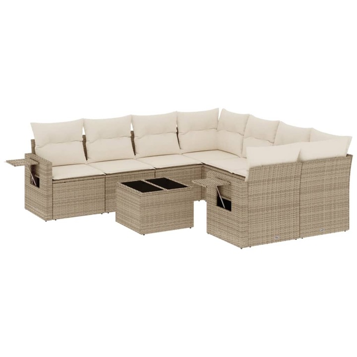 vidaXL 9 részes bézs polyrattan kerti ülőgarnitúra párnákkal 48.8 kg 3252295