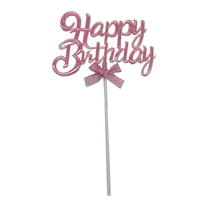 Topper tort roz, 21 cm, happy birthday, QT9926
