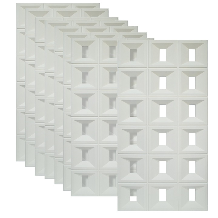 Set 8 x Panou Decorativ 3D, Naimeed D5767, design elegant, PU, 120 x 60 x 3 cm, Alb