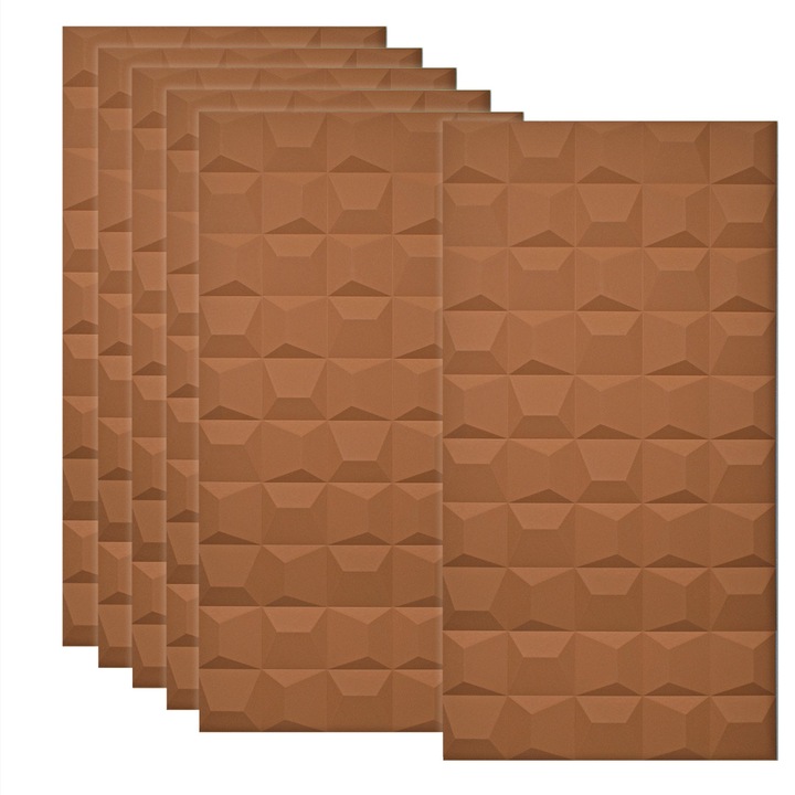 Set 6 x Panou Decorativ 3D, Naimeed D5771, design elegant, PU, 120 x 60 x 2.5 cm, Caramiziu