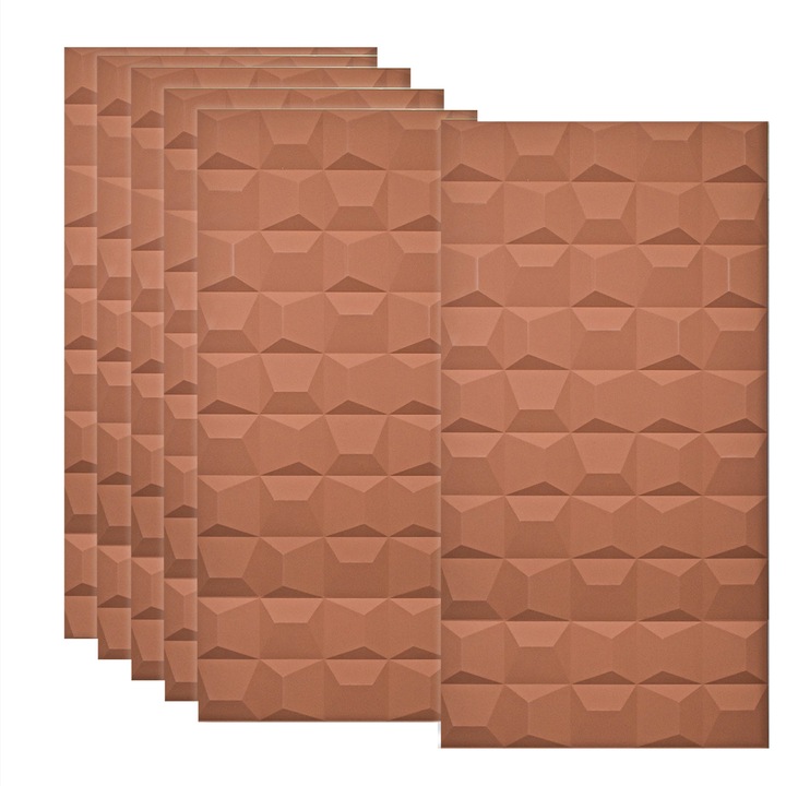 Set 6 x Panou Decorativ 3D, Naimeed D5773, design elegant, PU, 120 x 60 x 2.5 cm, Caramiziu inchis
