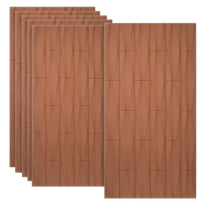 Set 6 x Panou Decorativ 3D, Naimeed D5777, design elegant, PU, 120 x 60 x 2.5 cm, Caramiziu