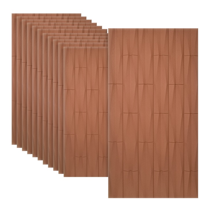 Set 12 x Panou Decorativ 3D, Naimeed D5777, design elegant, PU, 120 x 60 x 2.5 cm, Caramiziu