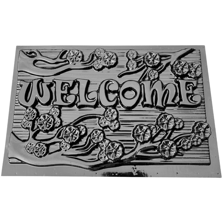 Matrita panou decorativ 3D, model Welcome, plastic ABS, negru, 50x30cm