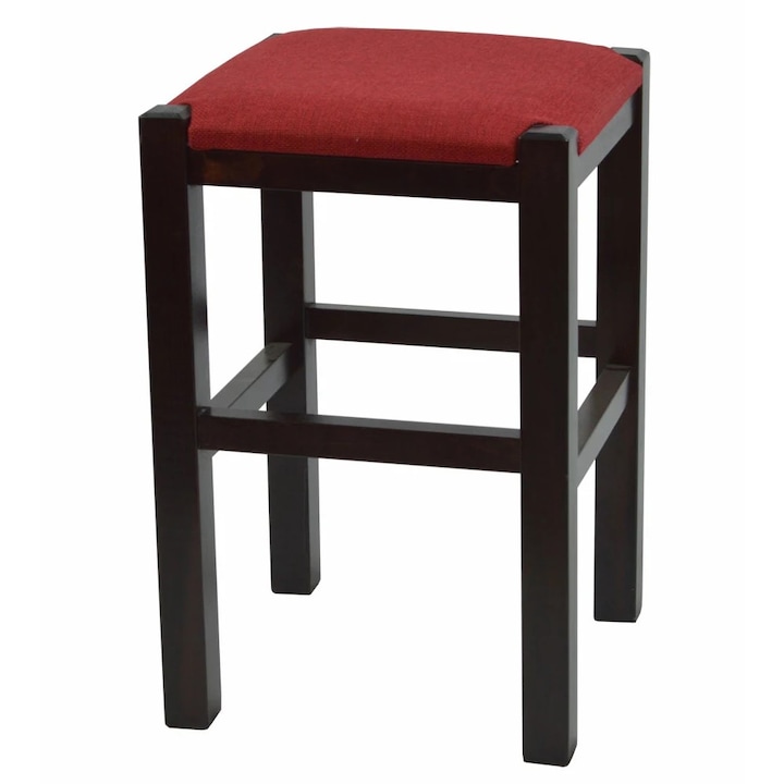 Fix szék, négyzet alakú, anyaga vörös szövet és wenge fa, mérete 30 x 30 x 45 cm
