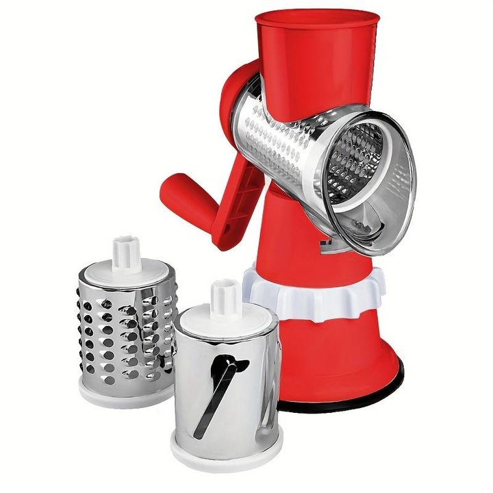 3 az 1-ben konyhai aprítógép, kézi szeletelő, műanyag/rozsdamentes acél, piros