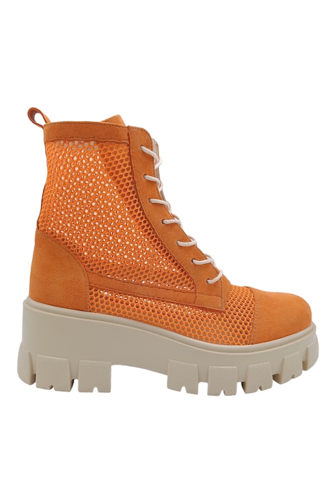 Ghete dama casual piele intoarsa cu plasa talpa masiva demi-wedge Orange Magma