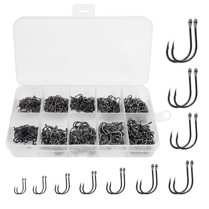 Set 500 carlige pescuit cu Ochet, Chucai, Otel/Carbon, 10 marimi