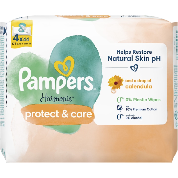 Мокри кърпички Pampers Harmonie Protect & Care, 4 опаковки x 44, 176 бр.