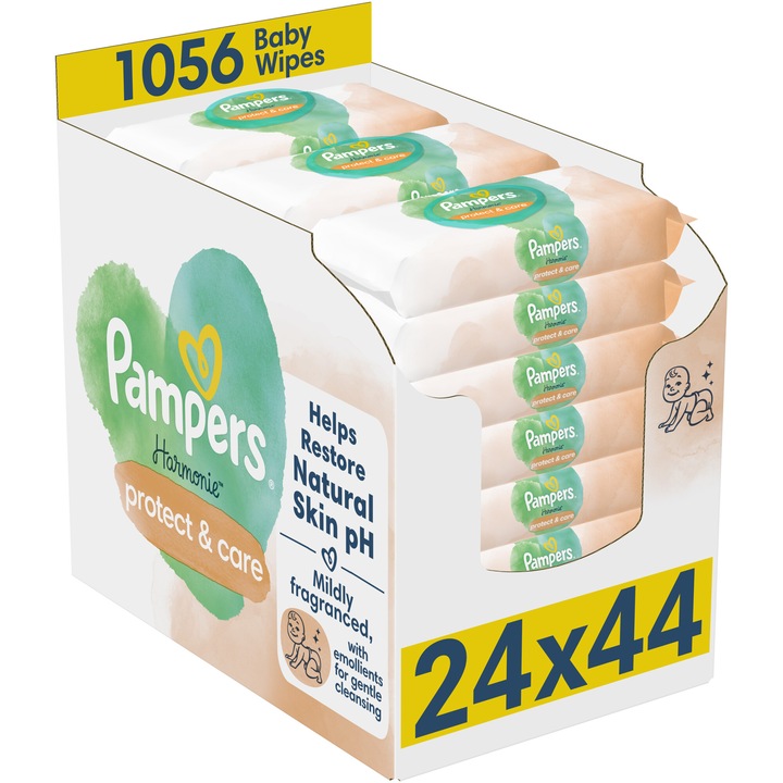 Мокри кърпички Pampers Harmonie Protect & Care с невен, 24 пакета x 44, 1056 бр