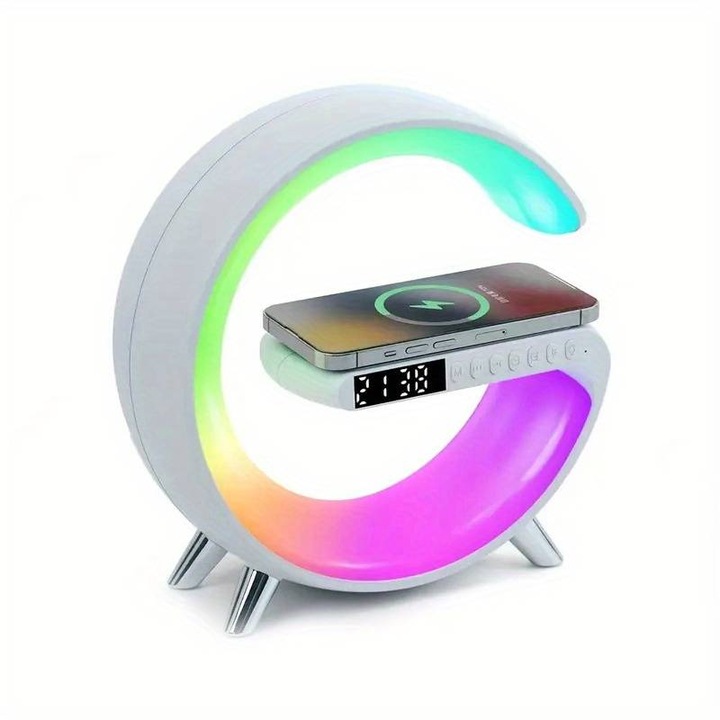 Lampa RGB wireless 3 in 1 cu statie incarcaresi boxa bluetooth, control aplicatie