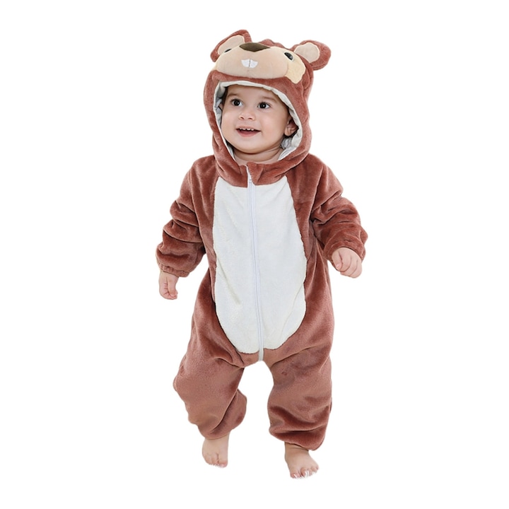 WildFashion gyerek kigurumi pizsama, barna/feher, Fehér/Barna