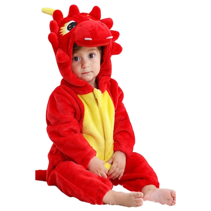 Kigurumi pizsama babáknak, sárkány modell, jumpsuit típusú, puha és bolyhos anyagból