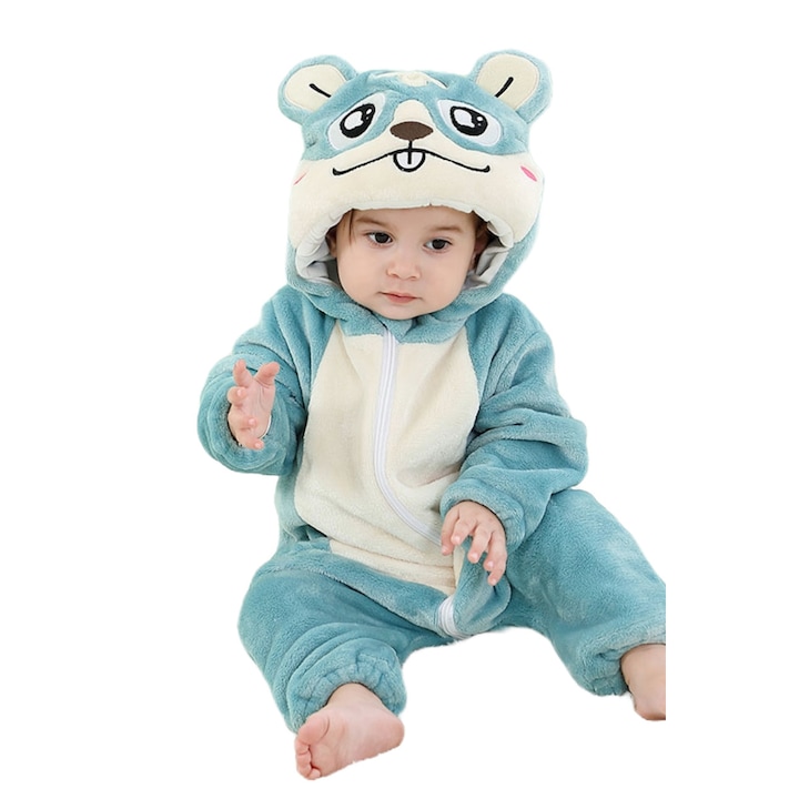 Kigurumi pizsama babáknak, jumpsuit típusú, puha és pihe-puha anyagból Blue-White