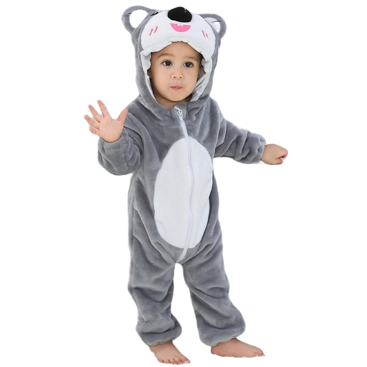 Kigurumi gyerek pizsama WildFashion, 218527, Polár, 90 CM, szürke/fehér