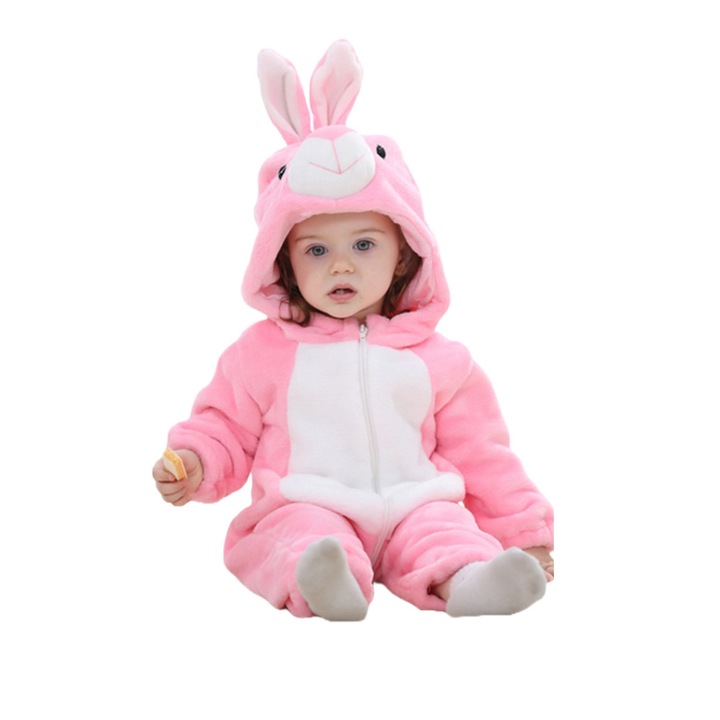 Bolyhos baba kigurumi pizsama, Fehér/Rózsaszín