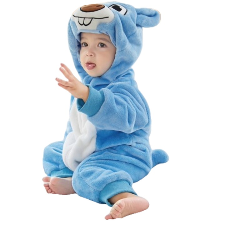 Kigurumi gyerek pizsama WildFashion, Polár, Kék/Fehér, Fehér/Kék