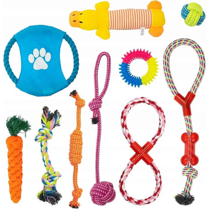 Set Jucarii Interactice pentru Caini, 10 Piese, Plastic, Multicolor