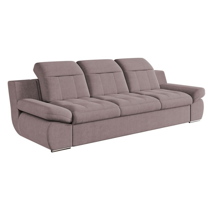 Canapea Mely, extensibila, cu tetiere reglabile, stofa, 250 x 103 x 100 cm, Roze