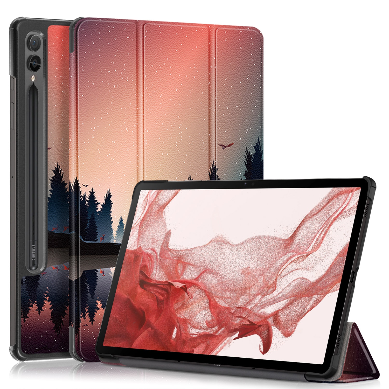Husa de protectie premium Natty Pell, compatibila cu Samsung Galaxy Tab S9/S9 FE (SM-X710/SM-716B/SM-X718U) - Padure