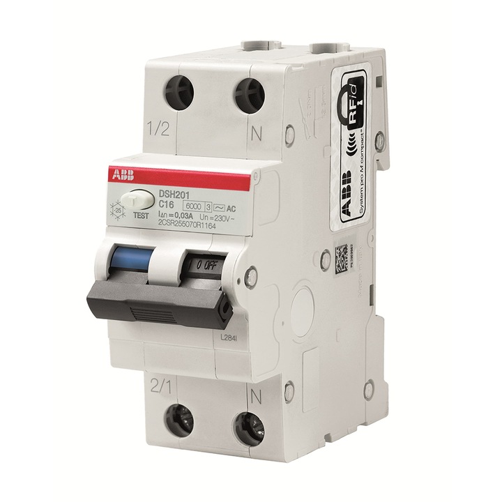 Siguranta electrica automata diferentiala ABB 2CSR255070R1064, RCBO, latime 2 module, 6KA C 1P+N 30MA AC 6A