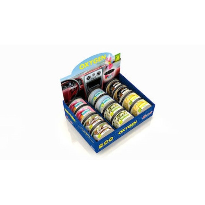 12 db autós légfrissítő csomag szerves szálas doboz formájában + bemutató állvány, Ucare, 6 különböző íz