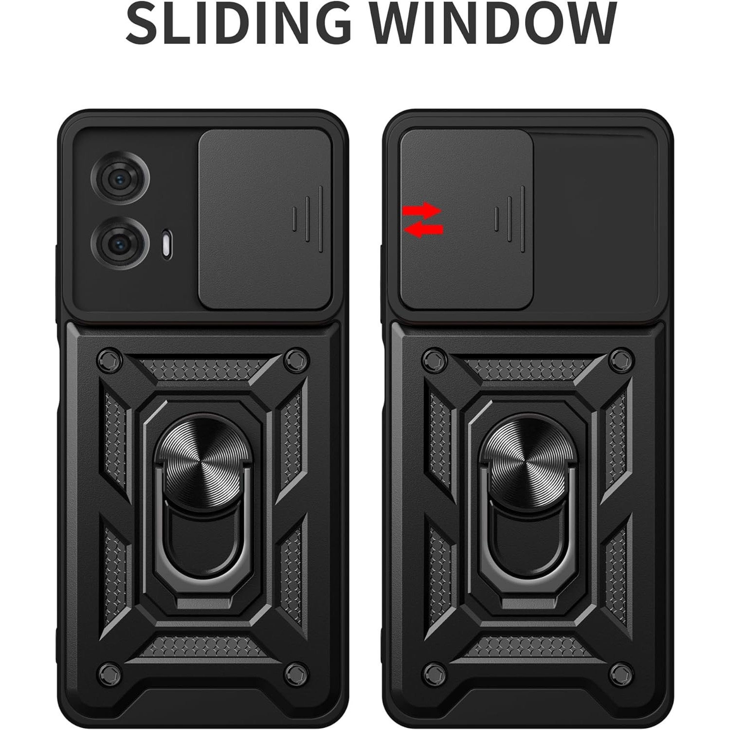 Husa pentru Motorola Moto G04 / G24, G24 Power, Anti-Shock Rugged cu inel rotativ, Ring Armor Kickstand, cu slider pentru protectie lentile, Aiyando, negru