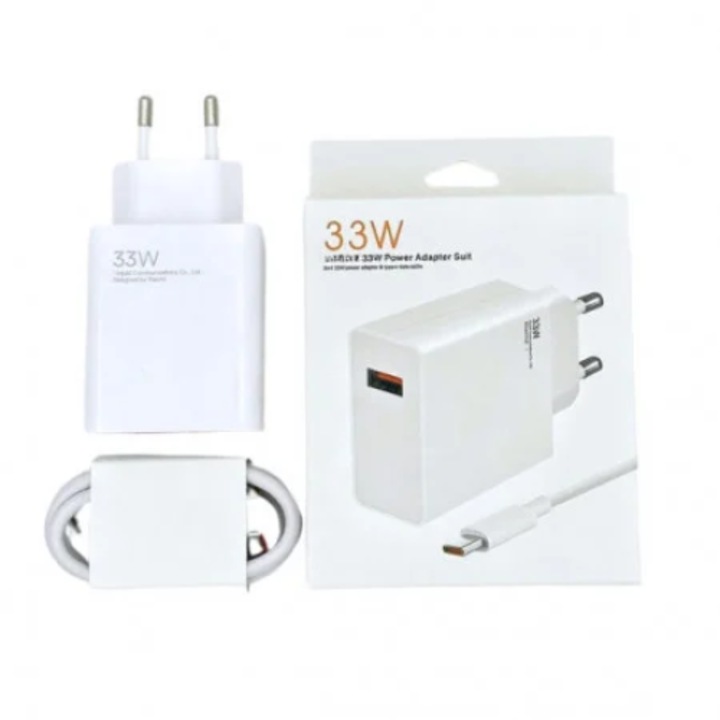 Мрежово зарядно Fast Charger, Бързо зареждане 33w с включен кабел тип c, съвместимо с Xiaomi, Huawei, IPhone, Samsung, таблет, бял