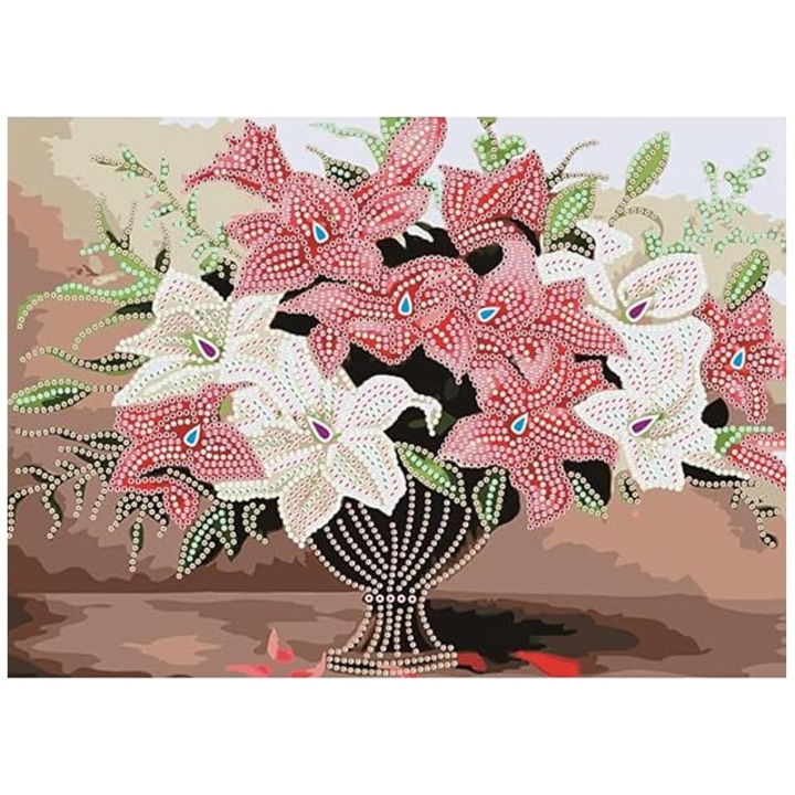 Pictura cu diamante 5d pe numere multicolorata tema floare 30 x40 cm