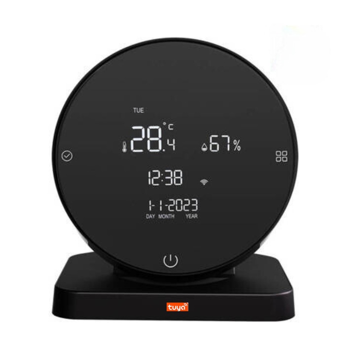 Смарт дистанционно управление с дисплей, TUYA с WiFi + IR, със сензори за температура и влажност, приложение Smart Life, съвместимо с Alexa и Google Assistant, черно