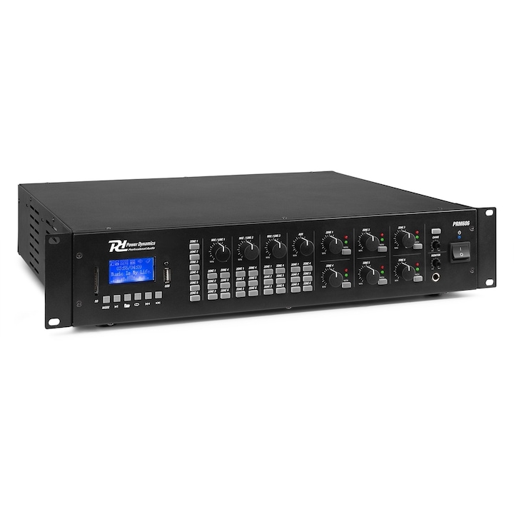 Матричен усилвател с 6 зони, 100V/4ohm/8ohm, 6x60W RMS, Bluetooth/USB/SD, Power Dynamics PRM606