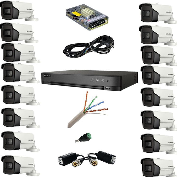 Kit Supraveghere 16 Camere 5MP (2K) IR 30m Microfon exterior, 1920N, Complet + HDD1TB, acces mobil, noapte/zi, OOGIS™ K5MN16CR-10