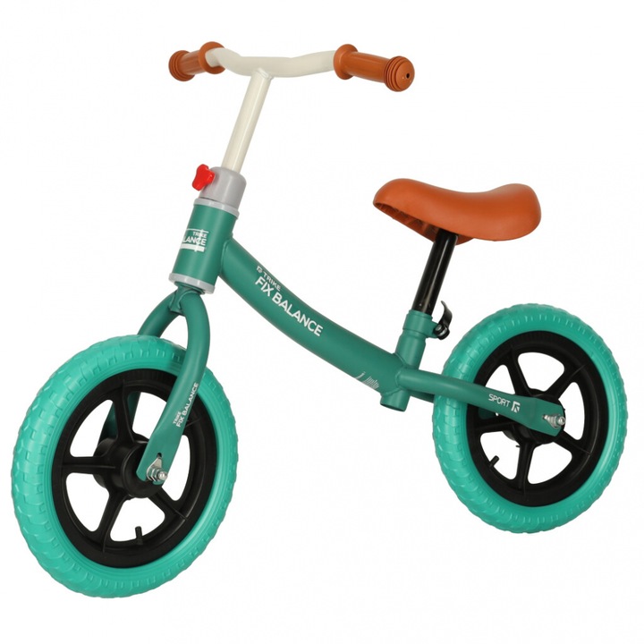 Bicicleta de echilibru fara pedale pentru copii, Ikonka, cu ghidonul si saua reglabile in inaltime, greutate redusa 1.8 kg, Trike Fix Balance Turcoaz