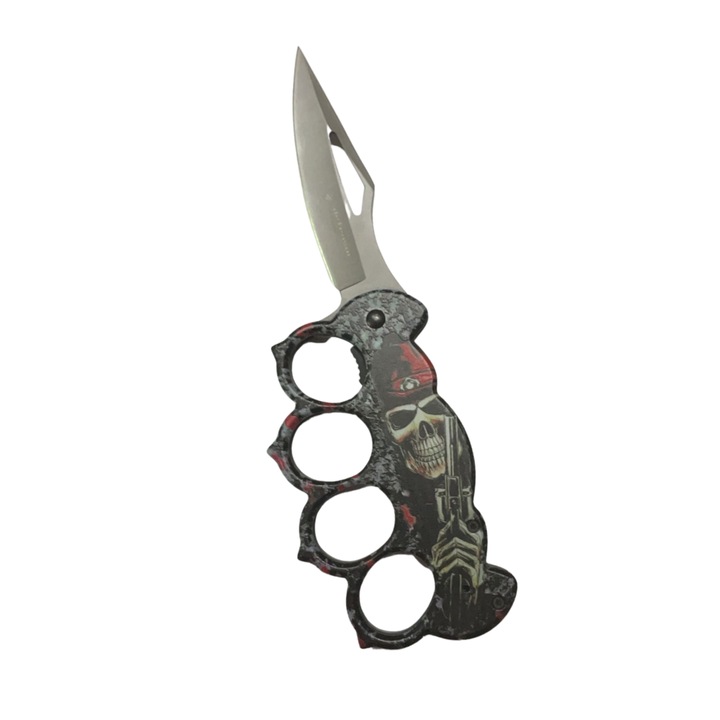 Pumnal tip box, rozeta autoaparare, cutit briceag deschidere automata, cap mort 2, lungime 21cm, lama 10 cm, Dalimag