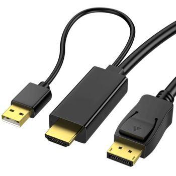 Cablu convertor HDMI la DisplayPort unidirectional 4K 60Hz 1440p 144Hz FullHD 240Hz 18m Plug and Play alimentare USB A inclusa ideal PC consola proiector monitor negru Reagle