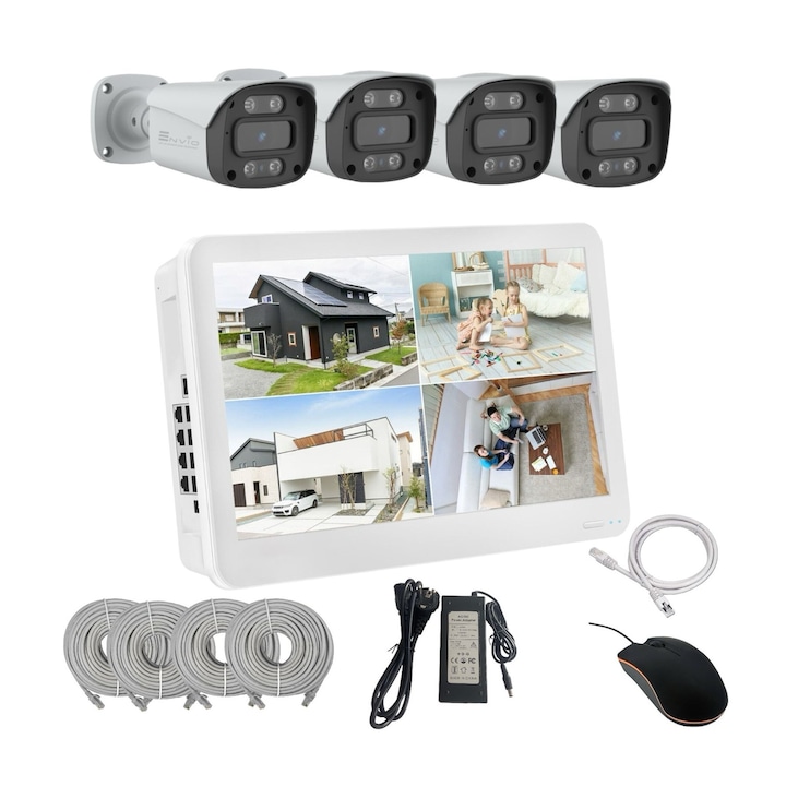 Kit de supraveghere video ENVIO complet IP POE cu 6 camere FULL COLOR 4MP PESS-KIT6CHMDFM70H400-DLM