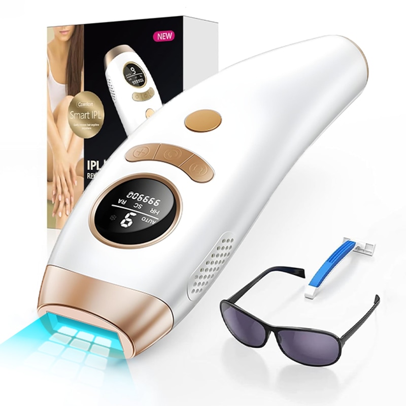 Epilator IPL Xenomo® GLOW, Pentru epilare definitiva fara durere, Tehnologie IPL, 9 Trepte de intensitate, Mod Automat si Manual, Pentru femei si barbati, fata, corp, axila, inghinal, Senzor piele, Alb