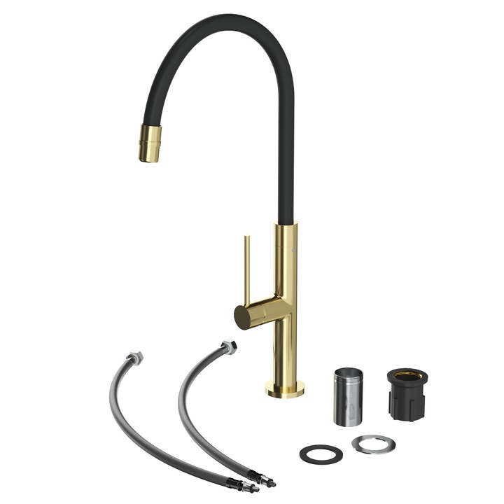 Кухненски смесител с гъвкав душ, смесител за мивка, Златист