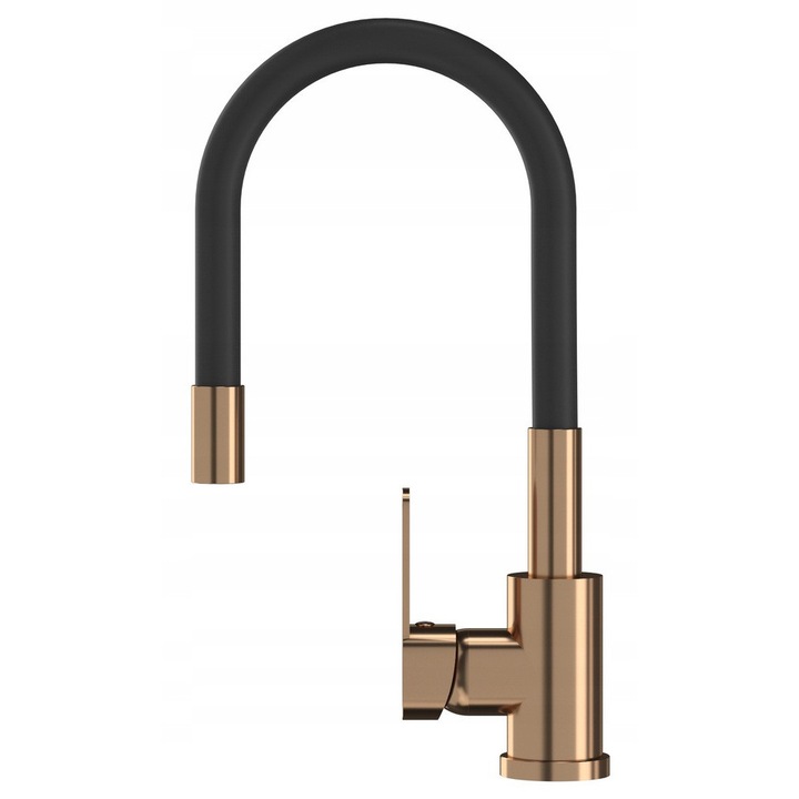 Baterie de bucatarie cu duza flexibila, set de montaj si furtunuri de conectare, Grado, 54 cm, Cap ceramic, Duza rotativa 360°, Inaltime reglabila a bateriei (max 54 cm), Orificiu standard de montaj 35 mm, Multicolor