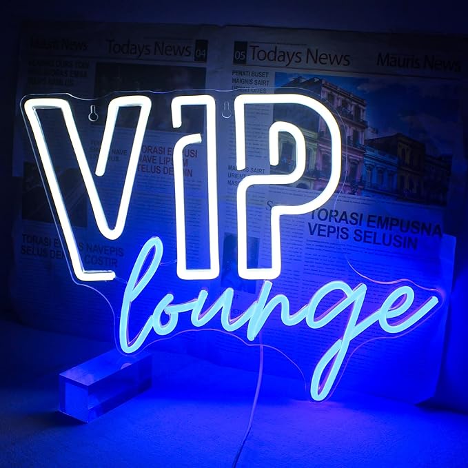 Semn luminos VIP Lounge, litere de mana si de tipar, USB, Alb si ...