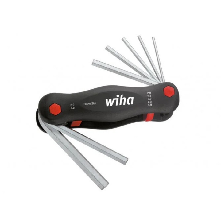 Многофункционална отвертка Wiha PocketStar 2-8 мм, 7 шестоъгълни глави, хром-ванадий