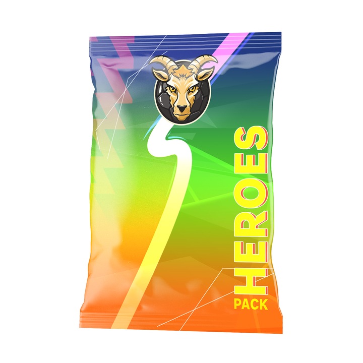 Cardboard Heroes csomag, 5 holografikus hatású játékost, 11 kecskét tartalmaz