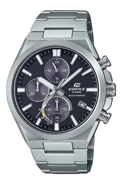 Casio, Часовник от неръждаема стомана с хронограф, Сребрист, Черен