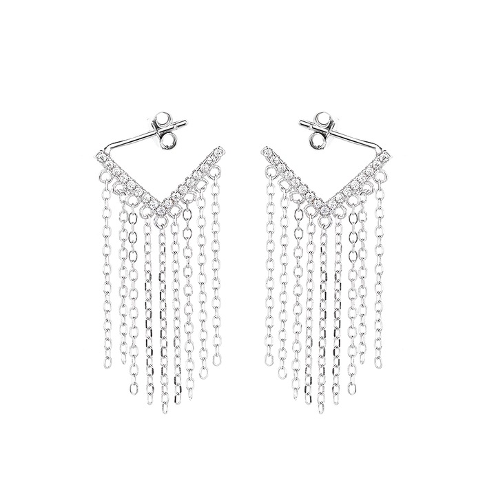 Delis 925 ezüst hosszú fülbevaló, JW857, elegáns modell, ródium bevonattal