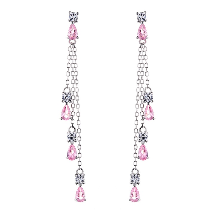 Delis 925 ezüst hosszú fülbevaló, JW864, elegáns rózsaszín modell, ródium bevonat