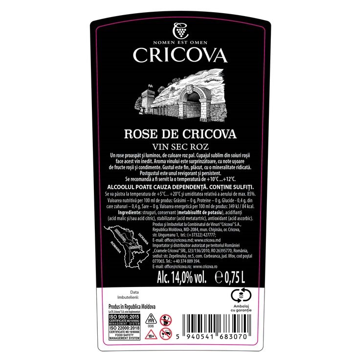 Vin Rose Cricova Vintage, Sec, 0.75l